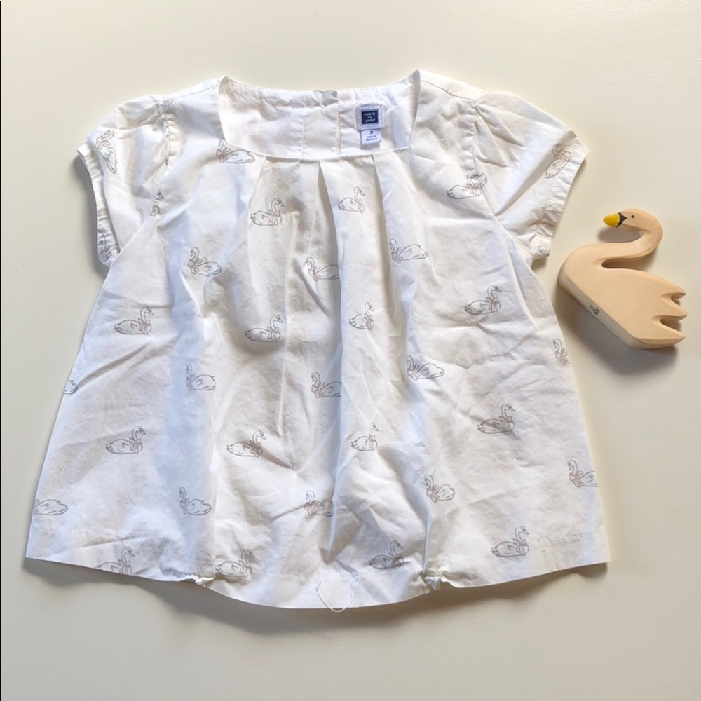 Janie And Jack | White Cap Sleeve Swan Blouse | 3T